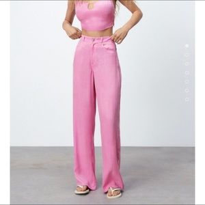 Zara Pink high waisted wide leg jean like pants